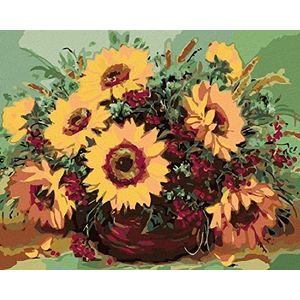 ZUTY 1924221 schilderen op nummer zonnebloemen geel 40 x 50 cm met spieraam (reeds opgespannen) lijst