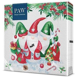 PAW - papieren servetten, 3-laags (33 x 33 cm), 20 stuks, papieren servetten met kerst-, winter- en snoepmotief, ideale tafeldecoratie voor Kerstmis (Kerstkabouters)