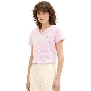 TOM TAILOR 1036889 Geborduurd T-shirt voor dames (1 stuk), 32151 - Roze met fijne strepen