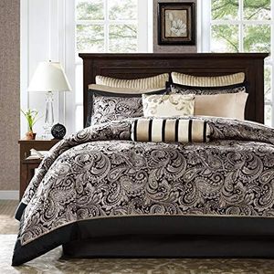 Madison Park Behaaglijk beddengoed 12-delig Paisley Jacquard zijde polyester zwart voor extra groot bed