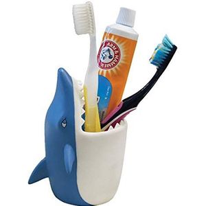 Kids Toothbrush Holder Toothbrush Organizer – Durable Silicone Animal Tooth Brush Holder – Easy to Clean Toothbrush and Toothpaste Holder – Toothbrush Holders for Bathrooms by Lily’s Home - Shark