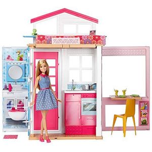 Barbie 2 verdiepingen en 4 stuks huismeubelset met accessoires en een pop inbegrepen, gesloten verpakking, kinderspeelgoed, GXC00