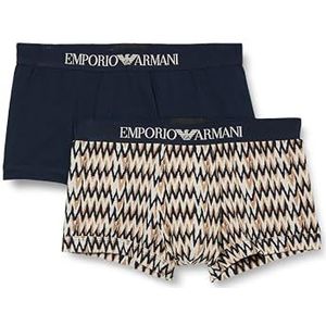 Emporio Armani Set van 2 boxershorts voor heren, visgraatprint, marineblauw, L, Print visgraat/marineblauw, L