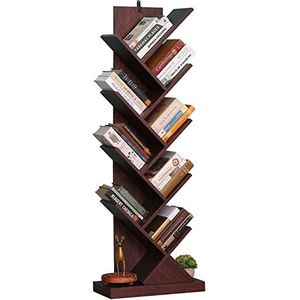 BATHWA Boekenrek, opbergrek met 9 niveaus, boomboekenkast decoratie woonkamer rek voor kantoor, boeken, tijdschriften, cd's, films, walnootbruin