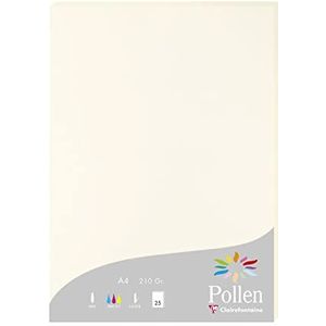 Clairefontaine 56010C Etui met 25 vellen, formaat A4 (21 x 29,7 cm), 210 g/m², kleur: natuurlijk wit, uitnodigingspapier voor evenementen en correspondentie, Pollen-serie, premium papier