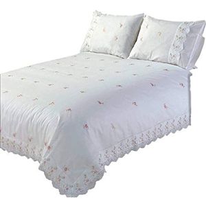 Sophie Dekbedovertrek Bloemen Kant Trim Geborduurde Bed Set, Polyester-Katoen, Wit, Dubbel