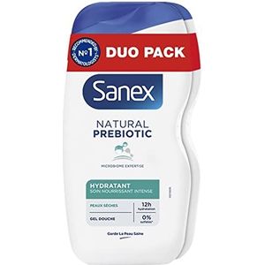 SANEX - Natural Prebiotic Hydratation douchegel - Droge huid - Reinigt zacht - Voedt diep - Prebiotisch & Postbiotisch Complex - Hydratatie 12 uur - Sulfaatvrij* - 425 ml x 2
