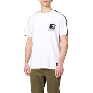 STARTER BLACK LABEL Heren T-shirt met logo en print op de mouwen, ronde hals, verkrijgbaar in zwart en wit, maten XS-XXL, Wit