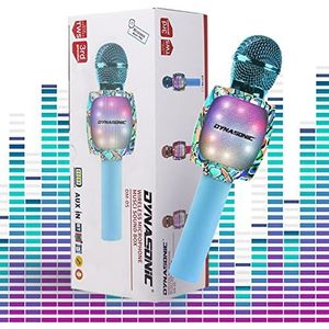 DYNASONIC Karaoke-microfoon, Bluetooth, speelgoed voor kinderen, draagbare draadloze karaoke-microfoon met ledverlichting voor kinderen, originele cadeaus voor kinderen (DM-05 blauw)
