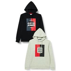 JACK & JONES Hoodie voor heren, Zwart/verpakking: zwart-wit mix