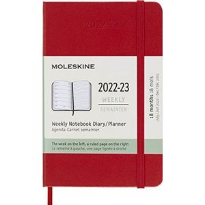 Moleskine 18 maanden weken notitiekalender 2022/2023, pocket/A6, 1 Waar = 1 pagina, rechts gelinieerde pagina, vaste omslag, scharlakenrood: 1 Waar = 1 pagina, rechts gelinieerde pagina, harde cover