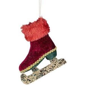 Mini ijslaarzen bordeaux 11 x 12 cm - kerstdecoraties om op te hangen feestelijke decoratieve ornamenten met sprookjesthema kerstboomhanger