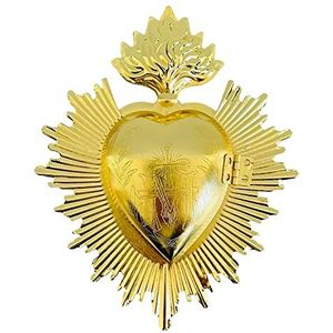 Heilig hart, gouden metalen milagro hartvormige wanddecoratie, eclectische Mexicaanse huisdecoratie, katholiek cadeau voor Kerstmis, gouden accentdecoratie, wanddecoratie van