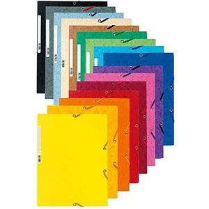 Exacompta - Ref. 55500E, doos met 50 mappen met elastiek, 3 kleppen in 100 g/m2 glanzend karton, afmetingen 24 x 32 cm, voor documenten op A4-formaat, 10 kleuren geassorteerd