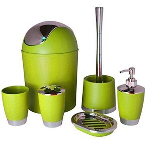 Bathlux badkameraccessoires in modern design, 6-delige set, toiletborstel, prullenbak, zeepbakje, tandenborstelhouder, zeepdispenser, afwasbeker (groen)