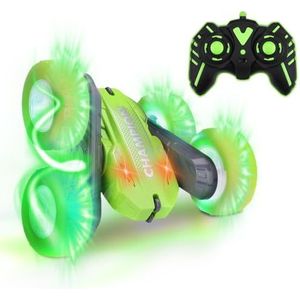 NK Acrobatische auto voor kinderen, 360 graden draaibaar, led-verlichting, rubberen wielen, 15 x 15 x 6 cm, afstandsbediening inbegrepen, batterijen inbegrepen, voor kinderen vanaf 3 jaar, kleur