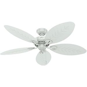 HUNTER FAN Bayview Plafondventilator, 137 cm, voor binnen en buiten, met ketting, 5 witte omkeerbare bladen, voor zomer en winter, model 24996
