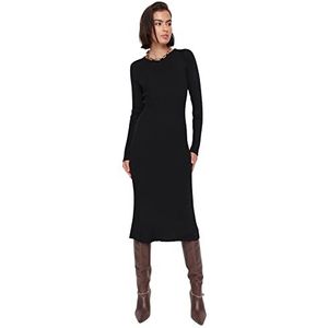 TRENDYOL Dames ronde hals midi-jurk nauwsluitende jurk zwart M, zwart.
