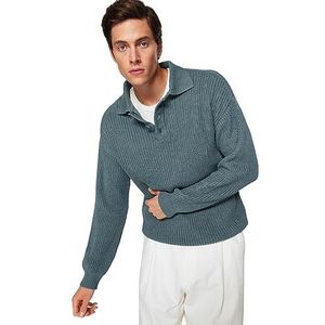Trendyol Pull en tricot à col polo basique surdimensionné pour homme, Huile, M