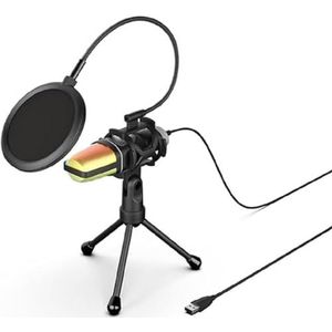 Mobility Lab - ML307176 – vlogging-set – RGB-microfoon – geluidsfilter met flexibele arm – stootvast bureaustatief 180° draaibare houder – voor tiktok/Steam video's