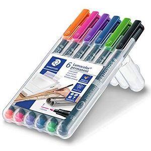 STAEDTLER 318 WP6-1 Lumocolor permanente marker, doos met 6 verschillende kleuren, fijne punt