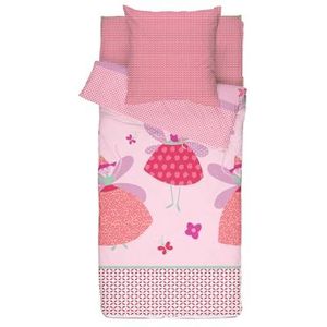 Bleu Câlin Fastine 4-delig dekbed Caradou beddengoed set voor kinderen, katoen, koraal roze, 90 x 190 cm