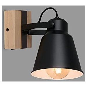 BRILONER Leuchten Retro houten wandlamp 1 lamp vintage E27 fitting max. 40 W verstelbare lampenkap hout zwart 2406-015