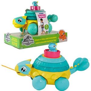 Tomy E73410 Toomies Jurassic World Ankylosaure Stapel & Schieten, dinosaurusspeelgoed voor peuters, babyervaring, geschikt voor jongens en meisjes van 12 maanden, 18 maanden, 2 en 3 jaar, meerkleurig