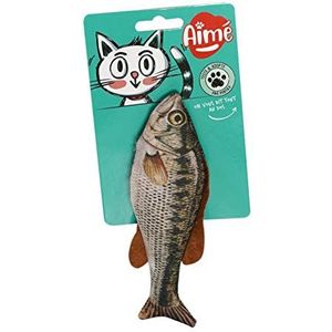 Aimé Kattenspeelgoed, pluche dier in visvorm voor katten, bevat kattenkruid, interactief speelgoed met echte look, 17 cm