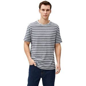 Koton T-shirt basique à col rond à manches courtes pour homme, Blue Stripe (01k), S