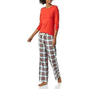 Amazon Essentials Ensemble de nuit léger en flanelle avec pantalon et t-shirt à manches longues pour femme (disponible en grande taille) tartan rouge, taille XL