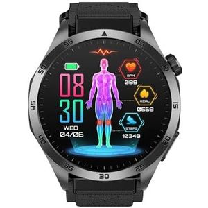 Knauermann PRO 3 Fan Edition Ronde smartwatch (2025) met telefoonfunctie, ECG Plus HRV en SOS, Bluetooth, slaapapneu, klittenband, zwart, maat 14-24, zwart, Klett Black, zwart., Rond