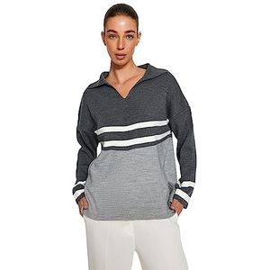 Trendyol Pull oversize basique à col polo pour femme, Anthracite, S