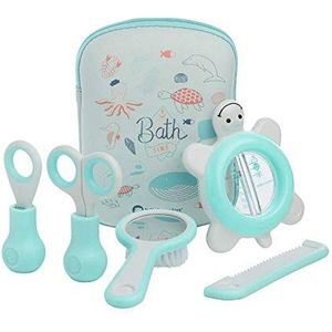 BEBECONFORT Toilettas voor baby's: haarborstel voor baby's, babykam met spiegel, nagelknipper voor baby's, schaar voor baby's en badthermometer voor baby's, 0m+, Water World