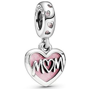 Mum sterling zilver met roze zirkonia en roze email, één maat, metaal, zirkonia, One size, Metaal, zirkonia