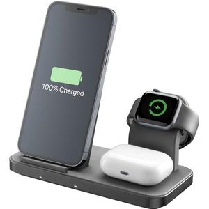 Cellularline Wireless3IN1IPHK Oplader - Geschikt voor Headset, Smartphone, Smartwatch - Zwart