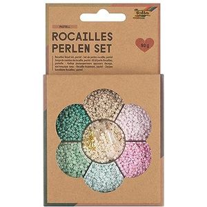 folia 12908 - Rocaille set met nylon-draad, sluitingen, ringen en glaskralen in kleuren, productie en creatie van sieraden, kunststof, pastelkleuren, 90 g