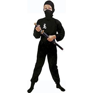 Fiori Paolo - Black Ninja kinderkostuum, jongens, 61105.L, zwart, L (7-9 jaar)