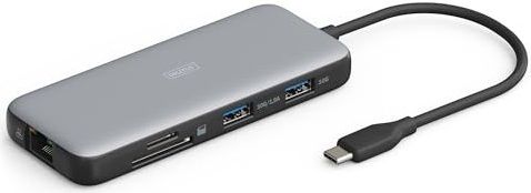 DIGITUS USB-C dockingstation - 8 poorten - 2 x HDMI UltraHD 4k/60Hz - 2x USB-A 3.2 Gen2-1x USB-C 100W PD 3.0-1x RJ45 - Dubbele kaartlezer - Grijs