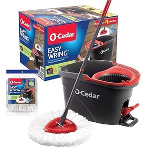 O-Cedar EasyWring Roterende bezem rood/grijs met 1 extra navulling