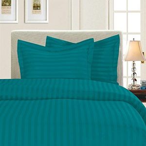 Elegant Comfort 3-delige beddengoedset, zacht, comfortabel, dradenaantal 1500 vierkante meter, luxe damaststreep, tweepersoonsbed/groot bed, turquoise