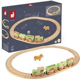 Janod - Set trein van de boerderij Story – 5 figuren van hout – speelgoed voor fantasie – dieren op de boerderij met voertuigen – compatibel met de bestaande rails op de markt – vanaf 3 jaar, J08578