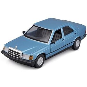 Bburago Mercedes 190E (1987): miniatuurauto op schaal 1:24, beweegbare deuren, blauw (18-21103B)