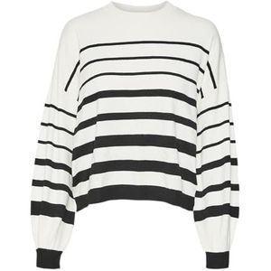 VERO MODA Vmrain Ls Pull en tricot à col rond pour femme, Bouleau/rayures : noir, XL