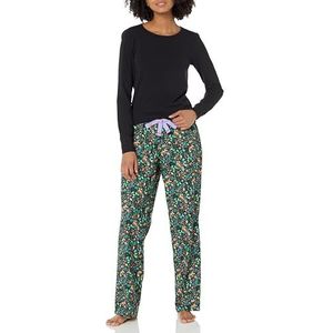 Amazon Essentials Ensemble de nuit léger en flanelle avec pantalon et t-shirt à manches longues pour femme (disponible en grande taille) - Folklorique noir - Taille XXS