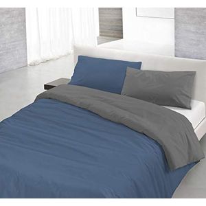 Italian Bed Linen Beddengoedset met dekbedovertrek en kussensloop, dubbelzijdig, effen, 100% katoen, avio/rook, eenpersoonsbed