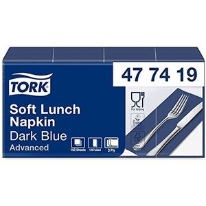 Tork 477419 servetten Lunch Advanced, zachte textuur, donkerblauw, 3-laags, 33 x 32,6 cm, 10 x 150 servetten, 1/8 vouw