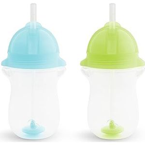 Munchkin Mok met rietje Click Lock Tip & Sip, babyfles met verzwaarde rietje voor baby's en baby's, lekvrije kinderbeker, BPA-vrij, vaatwasmachinebestendig, 296 ml, 2 stuks, groen, blauw