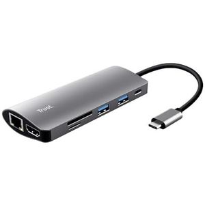 Trust Dalyx USB-C multiport adapter 7-in-1, USB-C-poorten, 2 x USB-A, HDMI, ethernet, micro-SD- en SD-kaartlezer, USB-C-oplaadpoort, Macbook/Chromebook/laptop/pc