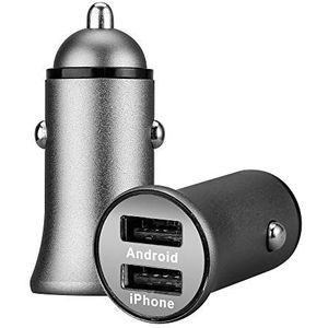 Dubbele adapter van metaal, sigarettenaansteker, USB, voor smartphone Wiko View 2 Plus, dubbele stekker, 2 poorten, autolader